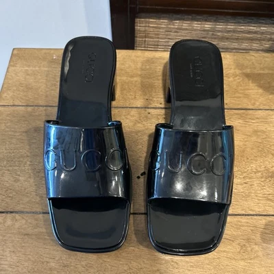Black Gucci Jelly Rubber Block Sandals Slides Shoes Platforms Size 7 - Image 1 of 4