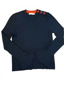Tory Burch Damen Pullover blau Langarm mit roten Details Medium *DEFEKT* - Bild 1 von 6