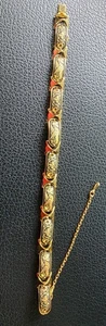 Vintage Vogel & Blumen geätzt Gold/Schwarz 8" Armband #811 - Bild 1 von 7
