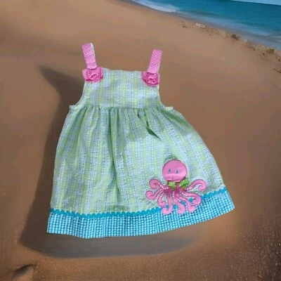 Vestido Emily Rose Niñas 18 Meses Verde Azul Rosa Pulpo Searsucker Solero Foto 1 de 4