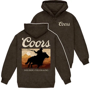 Coors Cowboy Western Sunset Mineral Wash Pull-Over Hoodie Brown - Picture 1 of 15