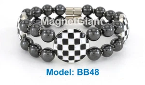 Black & White - Double high power magnetic black hematite beaded bracelet - Picture 1 of 1