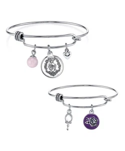 Disney Mommy & Me Mother Daughter Silver Bangle Bracelet Set Belle Beauty Beast - Picture 1 of 2