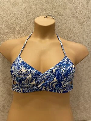 Top de bikini H&M.  Envoltura sintética azul y blanco cachemir. Talla 8 (mediana) Foto 1 de 4