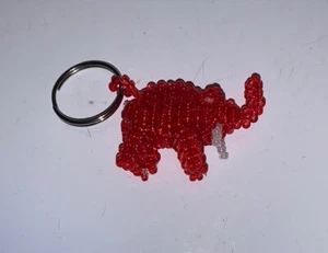 Vintage Seed Bead Elephant Keychain Key Ring Red Animal - Picture 1 of 4