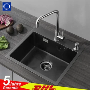 Edelstahl Einbauspüle Küchenspüle Edelstahlspüle Spülbecken 50*45CM Anthrazit - Bild 1 von 12
