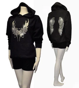 Women So Cute Angel Wings Rhinestone Pullover Hoodie Sweater w/ Hearts S ~ 3XL - Picture 1 of 9