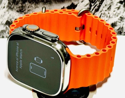 Apple Watch ULTRA 2 49mm Titanium Custom Diamond Polished Orange Ocean Band - Image 1 of 4