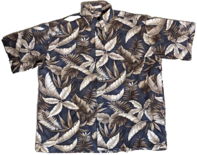 Hawaiian Shirt Mens  short Sleeve Palms Trees All over print Green Browm XLT - Image 1 of 4