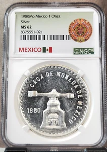 1980 MEXICO SILVER 1 ONZA NGC MS 62 BEAUTIFUL COIN LOOKS PROOF LIKE - Picture 1 of 3