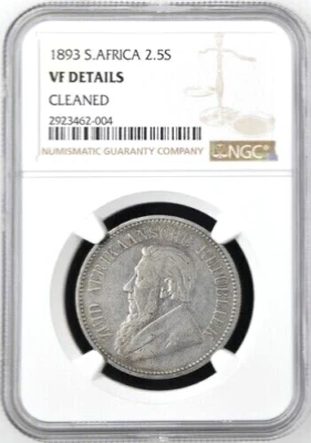 1893 South Africa 2 1/2 Shillings, NGC VF Details - Cleaned, KM-7 - Image 1 of 2