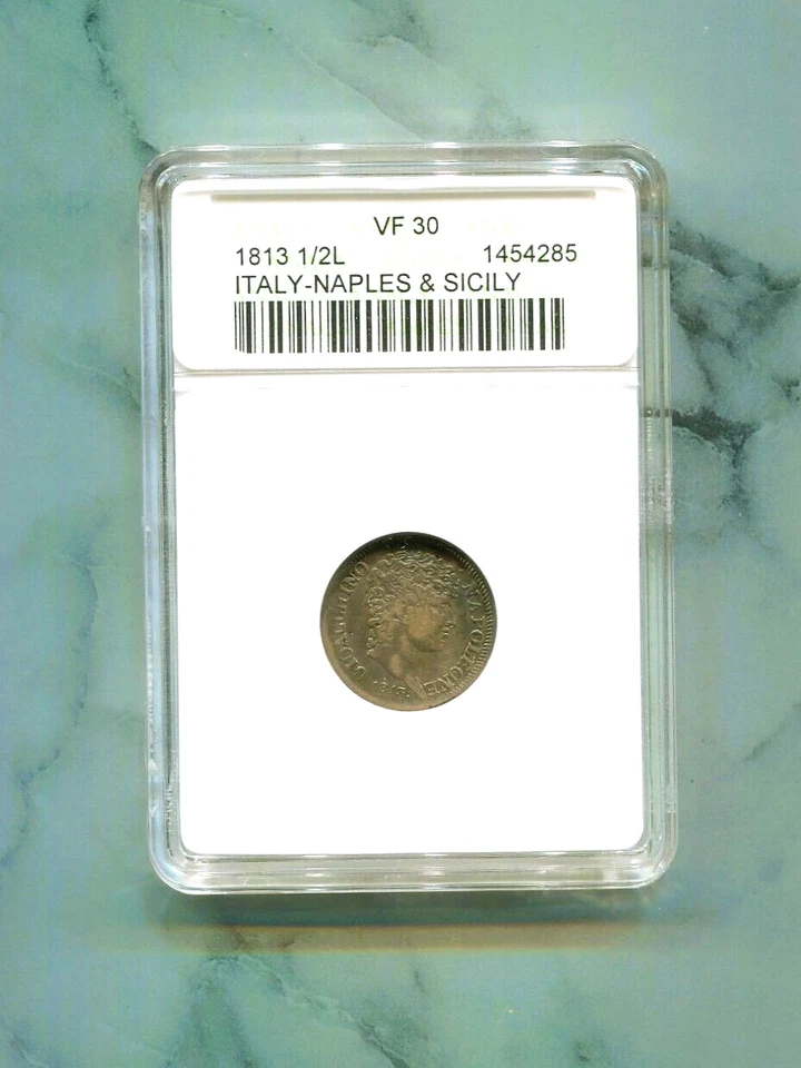 NAPOLI & SICILY- BEAUTIFUL SCARCE 1/2 LIRA, 1813, TOP POP ANACS GRADED VF 30 - Image 1 of 2