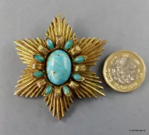 Broche Vintage Benedikt of New York - Metal Dorado e Imitación Turquesa Forma de Estrella - Imagen 1 de 7