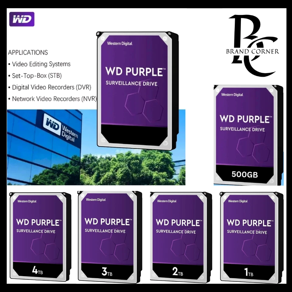 WD Purple 2T 3T 4TB 8TB HDD Surveillance Hard Drive Western Digital 5400RPM 3.5" - image 1 of 1