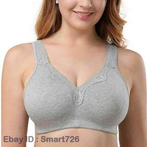 UK Ladies Plus Size Bra Cotton Non Wired Non Padded Rich Full Firm Support Bra - Picture 1 of 27