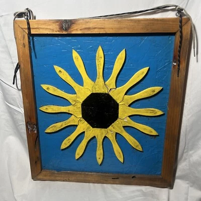 Handmade Wooden Mosaic Sun Artwork Sign Upcycled Art 18” X 19 1/2” - Image 1 of 4