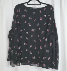Lane Bryant Womans Size 18 20 Black Floral Blouse Sheer Bell Sleeves Ties Boho - Picture 1 of 8