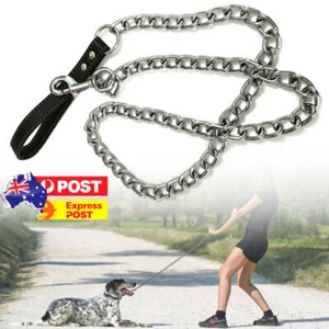 Heavy Duty Pet Metal Chain Dog Lead W/Leather Handle Long Strong Control Leash - Picture 1 of 6