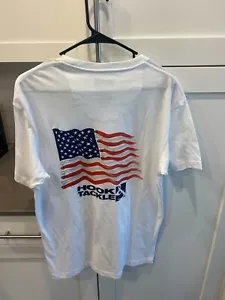 Hook & Tackle American Flag Lures Design White Tee Shirt Size S NEW WITH TAGS - Picture 1 of 5