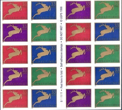 US #3360-3363 MNH Booklet 1999 Golden Jumping Reindeer [B111111 BC151] - Image 1 of 2