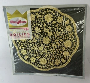Vintage Roylies Gold Thread Lace 8” Diameter Doilies Made In USA Sealed - Picture 1 of 3