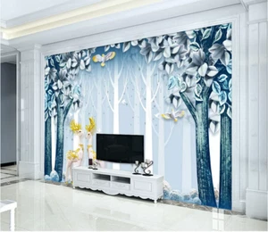 3D Tree White Leaves ZHU9676 Wallpaper Wall Mural Removable Self-adhesive Zoe - Picture 1 of 5