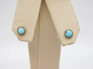 NATIVE AMERICAN INDIAN STERLING SILVER TURQUOISE STONE POST EARRINGS - Picture 1 of 9