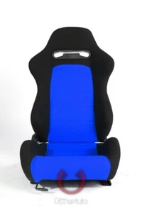 Cipher Auto Black Cloth/Blue Inner Cloth Universal Racing Seats PAIR w/Sliders - Picture 1 of 7