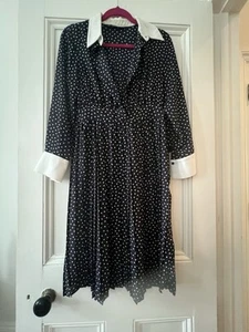 Zara Basic Navy Polka Dot Dress Size M VGC - Picture 1 of 5