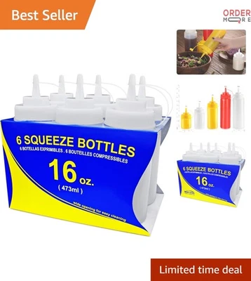 Botellas exprimidoras de plástico 16 oz transparentes paquete de 6 boca ancha reutilizables para cocinar Foto 1 de 4