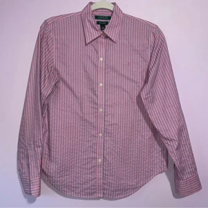 Lauren Ralph Lauren Stripe Easy Care Cotton Shirt Women S Non Iron Travel Office - Picture 1 of 7
