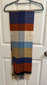 V Fraas Cashmink Scarf Blue Plaid 100% Acrylic Made In Germany 65” X 11” New - Picture 1 of 6