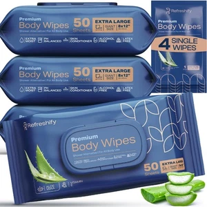 XL Aloe Vera Shower Body Wipes for Adults 8" x 12" (200 count) Adult Wipes fo... - Picture 1 of 7