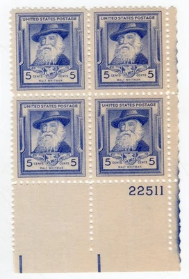 Scott #867 Walt Whitman Plate Block of 4 Stamps - MNH P#22511 VF/XF - Image 1 of 2