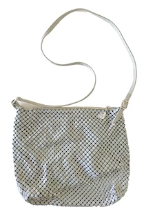 Whiting And Davis Gray Mesh Purse Shoulder Bag Metal with Leather Strap - Picture 1 of 10