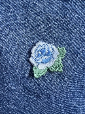 Small Blue Rose Embroidered Sew-On Patch Cottagecore Floral Applique - Image 1 of 3