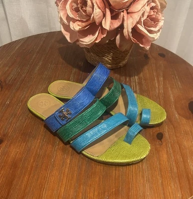 Sandalias Tory Burch Kira Toe Ring azul/verde para mujer 7,5 Foto 1 de 4
