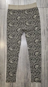 WinWin Ultra Stretch Ankle Legging's Black Tan Floral Geometric Women's Sz L-XXL - Picture 1 of 8