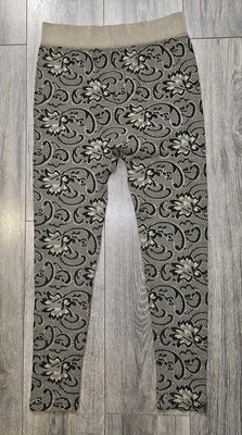 WinWin Ultra Stretch Ankle Legging's Black Tan Floral Geometric Women's Sz L-XXL - Image 1 of 4