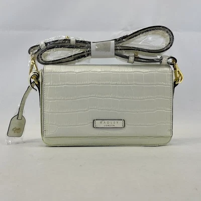 Genuine Radley Hanson Mews Handbag in White Faux Croc Small Flapover Crossbody