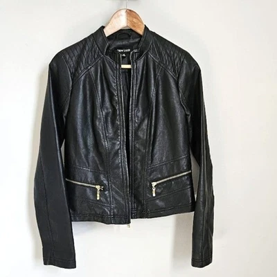 New Look Black Faux Leather Moto Jacket Medium - Image 1 of 4