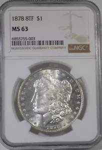 1878 8TF Morgan Silver Dollar NGC classificato MS 63 - Foto 1 di 4