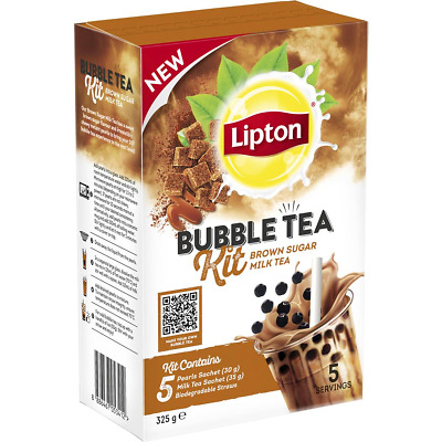 Lipton Bubble Tea Brown Sugar Milk Tea Kit With Pearls Drink Sachets 5 Pack • 16$