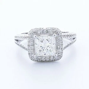 2,7 KTW NATÜRLICHER DIAMANT F/SI1 PRINZESSSCHLIFF 18K WEISSGOLD KRAPPEN HALO AKZENT RING - Bild 1 von 17