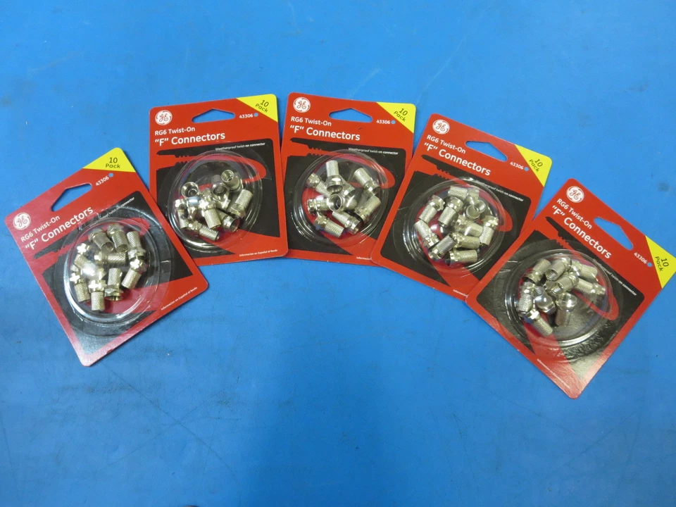 GE 43306 RG6 COAX Twist-On "F" Connectors 5 10 Packs -  LOT of 50 PCS - Image 1 of 1