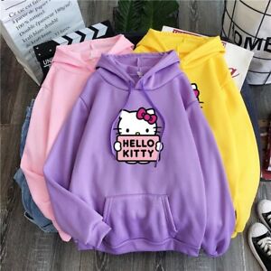 Hello Kitty Anime Print Long Sleeve Pocket Autumn Winter Hoodie Pullover