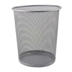 Mesh Waste Paper Bin Rubbish Metal Wire Basket for Office Bedroom - Silver 10L - Picture 1 of 4