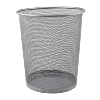 Mesh Waste Paper Bin Rubbish Metal Wire Basket for Office Bedroom - Silver 10L - Image 1 of 4