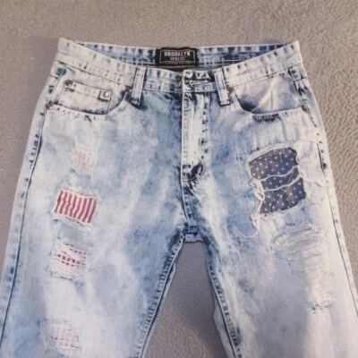 Pantalones de mezclilla Brooklyn Xpress 34x32 para hombre Y2K lavado con ácido aplastado destruido real 33x31 Foto 1 de 4