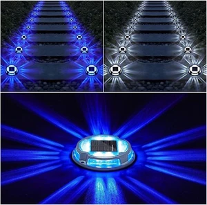 4-Pack Solar Driveway Step Deck Dock Marker Lights IP67 Blue&Cool White PRO-V - Picture 1 of 10